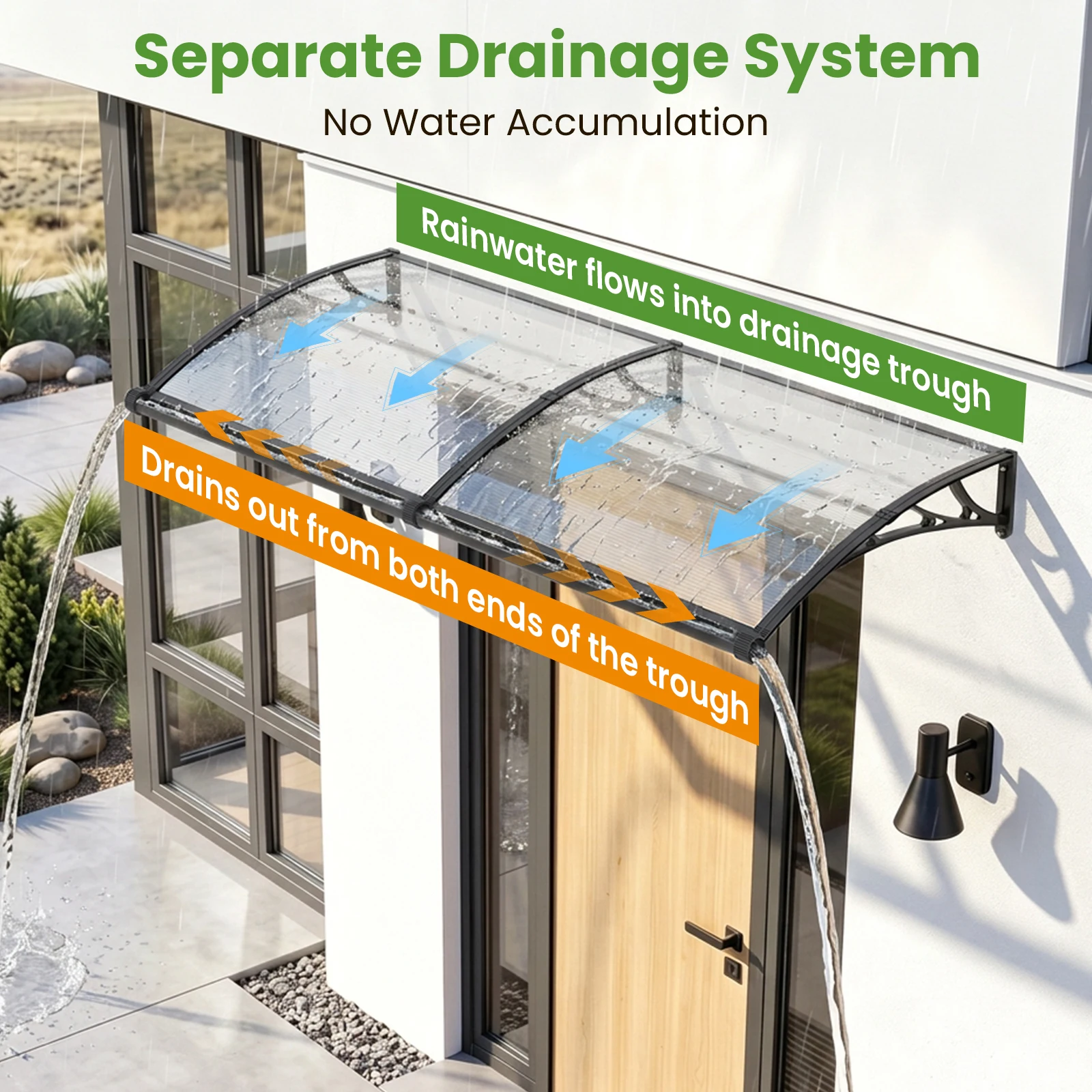 Polycarbonate Door Canopy with Built-in Gutter, Outdoor Waterproof Window Awning Rain Shelter for Home Entrance