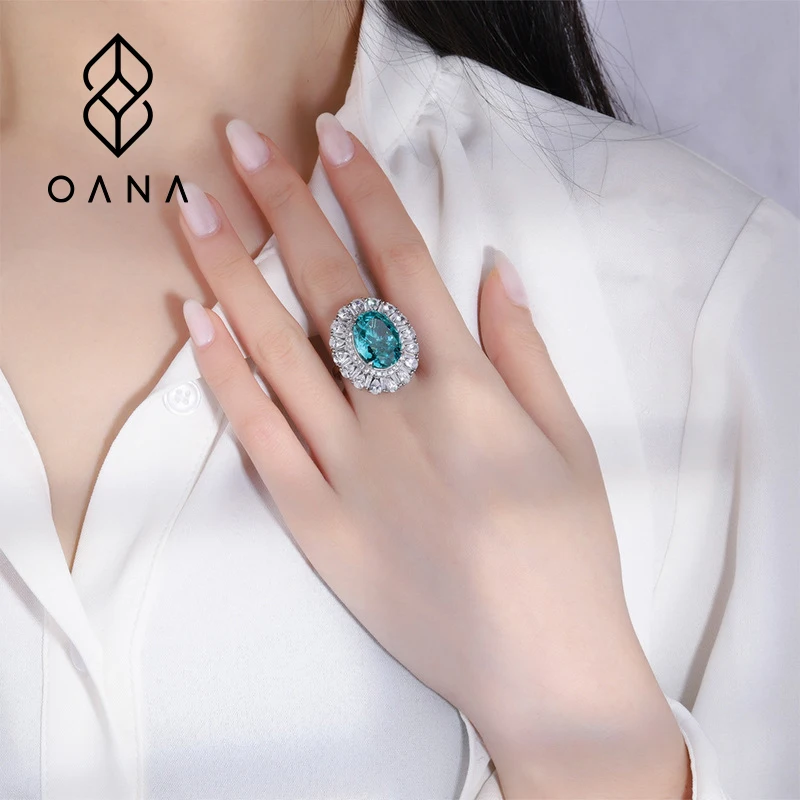 OANA Women's Ring S925 Whole Body Silver Best Selling Imitation Colored Treasure Model Luxury Inlaid Egg-shaped Jewelry