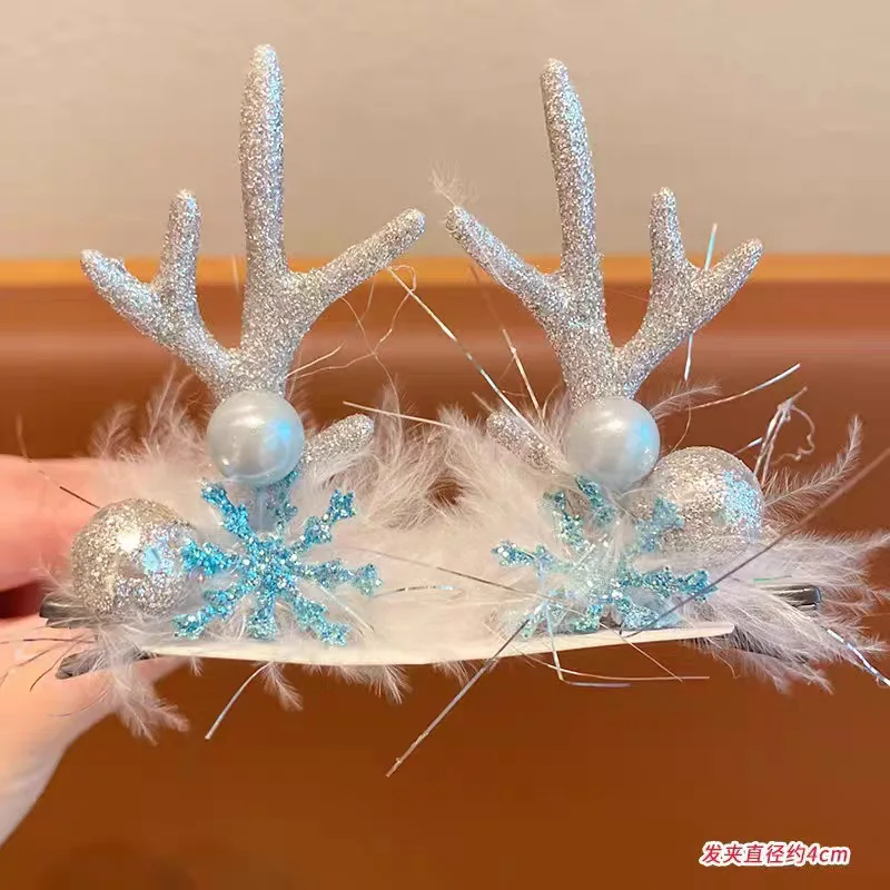 Hair Clips Christmas Reindeer Santa Soft Fabric Metal Alloy Red Green White Gentle on Hair for Girls Kids Side Bang Party Travel