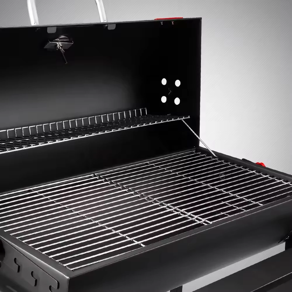 Foldable Portable Cart Smoker, Premium SS304 Grid Heavy BBQ Grill with Charcoal Tray for Backyard