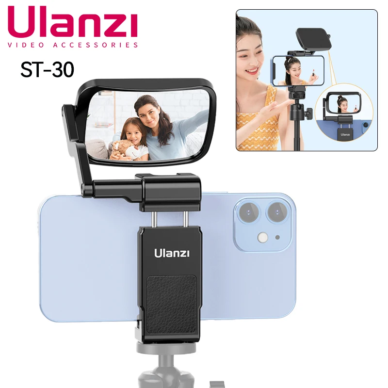 

Ulanzi ST-30 Smartphone Clip Clamp Selfie Mirror Kit 360 Adjustable Phone Mount Vlog Livestream Bracket with Cold Shoe for Mic