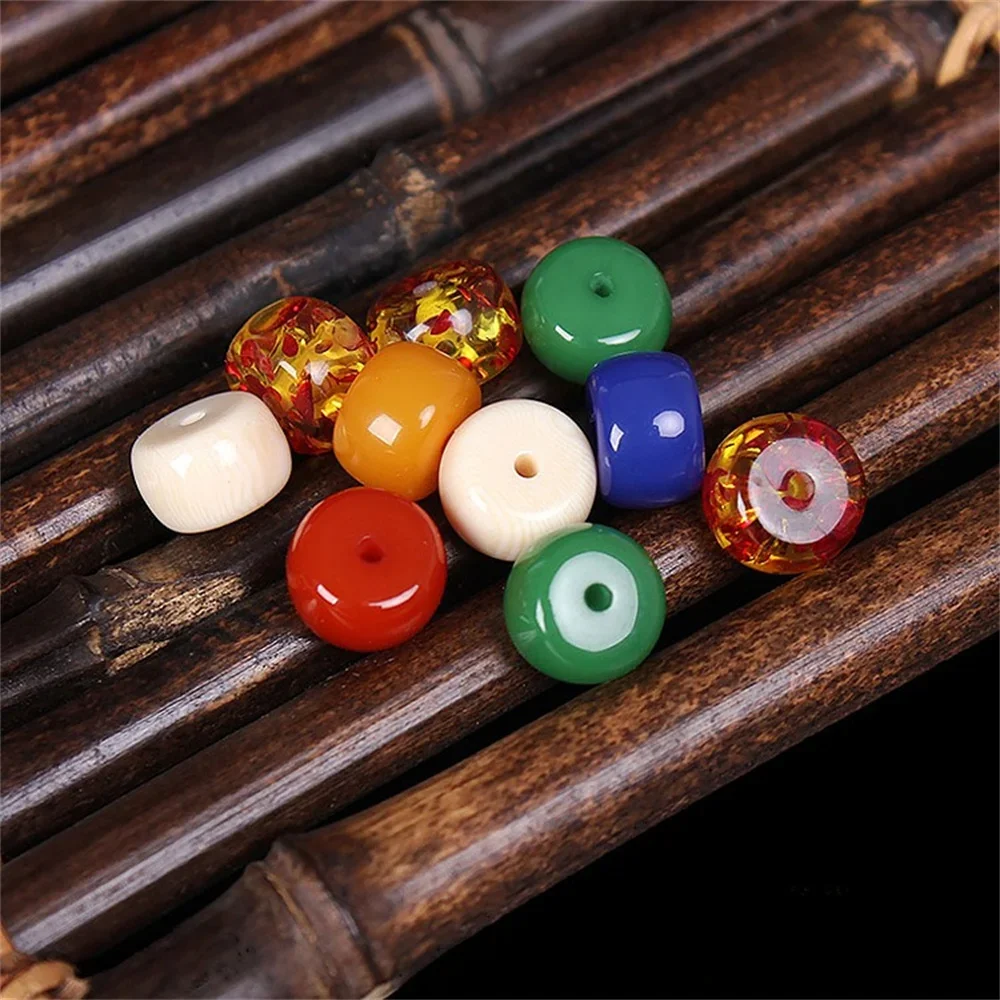 Hot Selling Charm Beads for Jewelry Making 7x10mm Ivory Yellow Resin Barrel Loose DIY Women Bracelet Necklace Keychain Wholesale