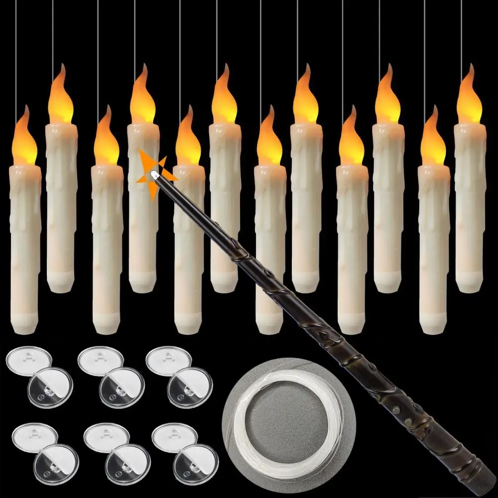 Cordless Flickering Candles Light with Magic Wand Plastic Night Light Halloween Prop ‎Portable Flameless Candles Theme Party