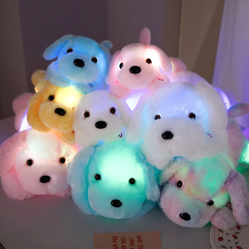 Lindo juguete electrónico de peluche para cachorro, Animal de peluche suave, perro, almohada para dormir, cojín con luz LED, muñeca suave brillante, juguetes para niños