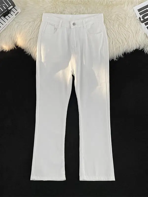 

White Flared Jeans Men's High Street American Cleanfit Pants Spring Autumn Trendy Loose Straight Long Trousers