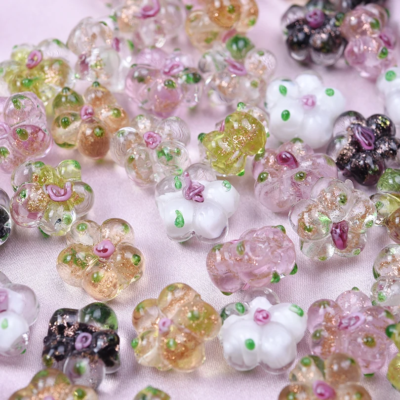 10pcs Glass Colorful Flower Shaped Bud Beads Charms DIY Handmade Spacer Bead For Jewelry Making DIY Bracelet Earring Accessories