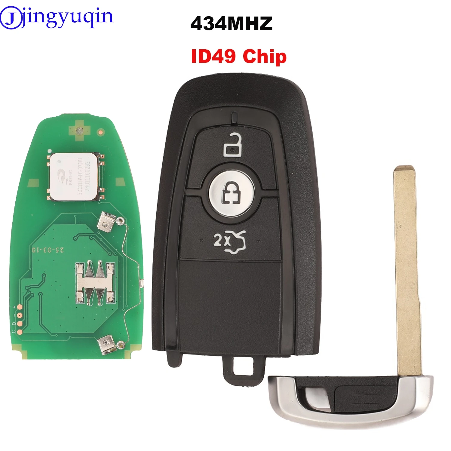 jingyuqin Remote Car Key ID49 434Mhz For Ford Edge S-MAX Galaxy KA+ Figo 3buttons