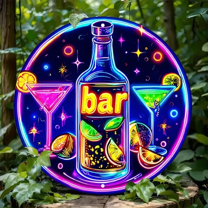 VANTECI Retro LED Neon Sign Metal Wall Art, Cyberpunk Glowing Round Aluminum Décor for Home Bar Garage
