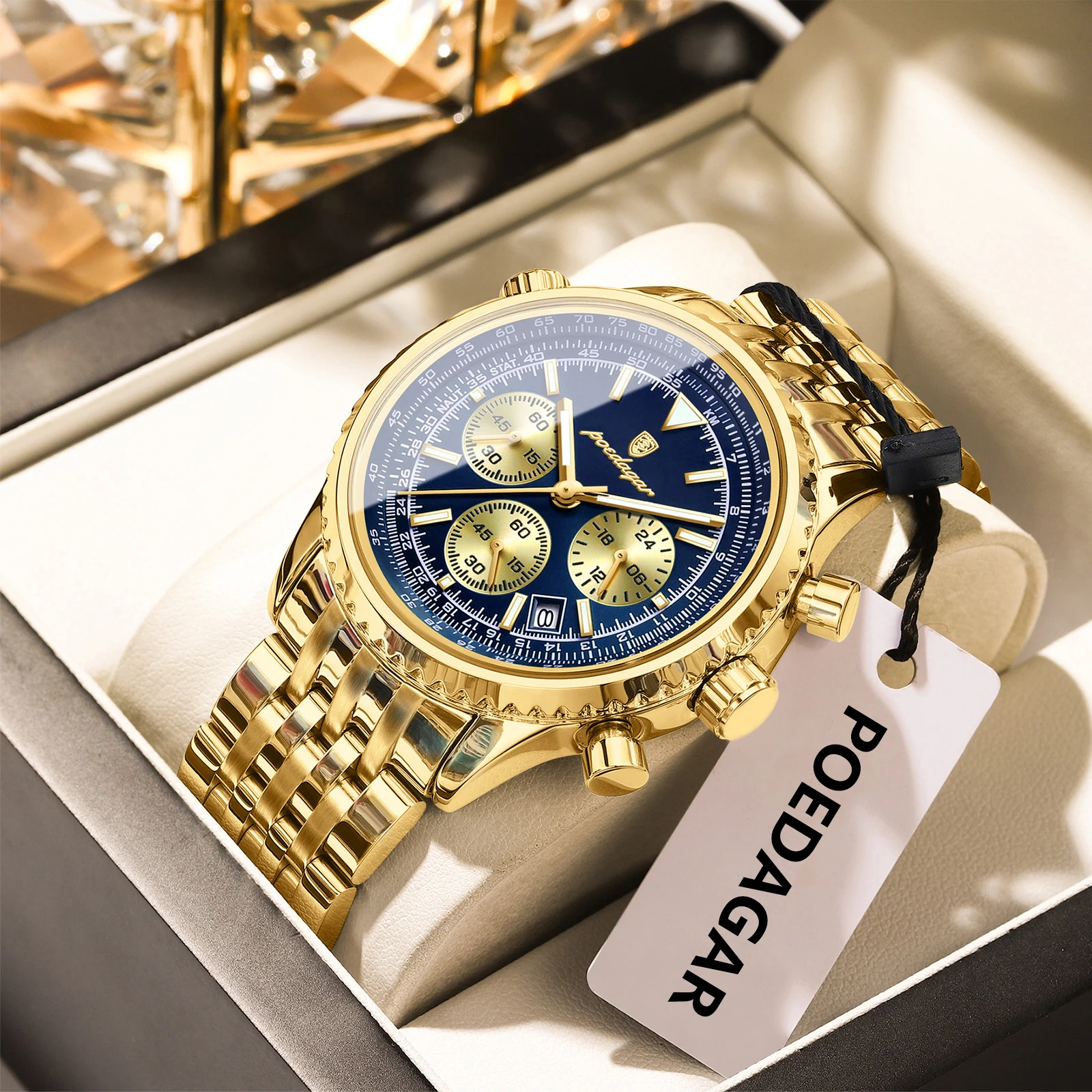 POEDAGAR Trendy Man Watch Chronograph Date Waterproof Luminous Men's Watches Stainless Steel Quartz Sports Luxury Man Wristwatch image 3