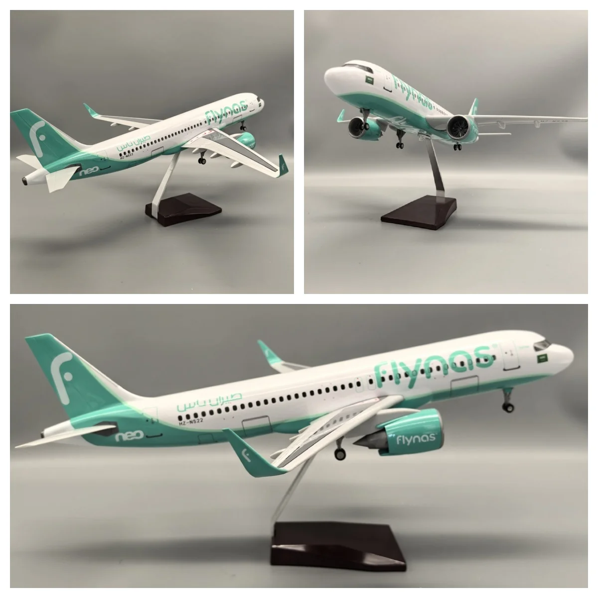 Flugzeugmodell im Maßstab 1:47, 47 cm groß, Flynas Saudi Nas A320neo, aus Kunstharz, Druckguss, für Sammlungen und Ausstellungen, Souvenir