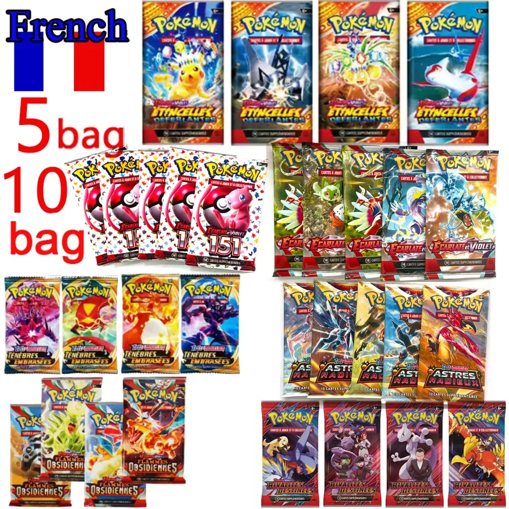 В наличии 5 ~ 10 пакетов French Pokémon TCG: Ecarlet & Violet Etsncelles Astral Radiance Obsidian Flames Booster Box Карточная игра с покемонами
