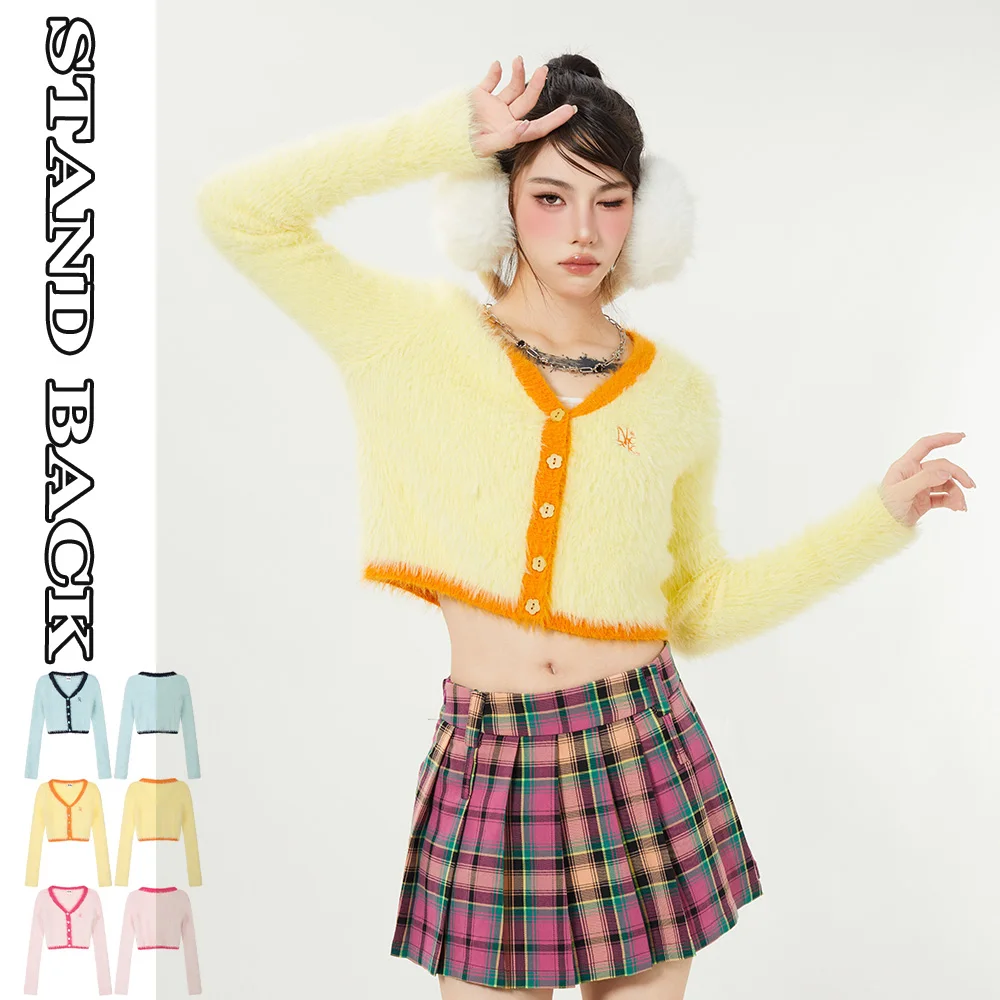 

Spicy Girl Vintage V-Neck Small Cardigan Short Sweater Open Navel Knit Shirt Shoulder Slim Fit Autumn New