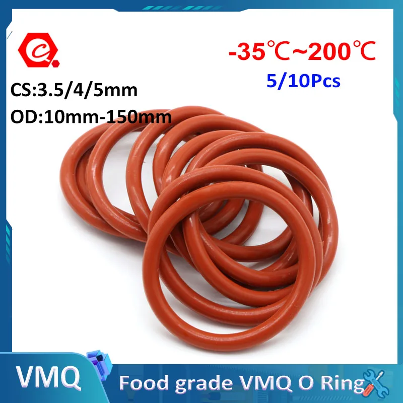 5/10Pcs  CS3.5/4/5mm Red Silicone O-Ring  VMQ Food Grade Sealing Ring Waterproof And Insulated OD 15-80mm