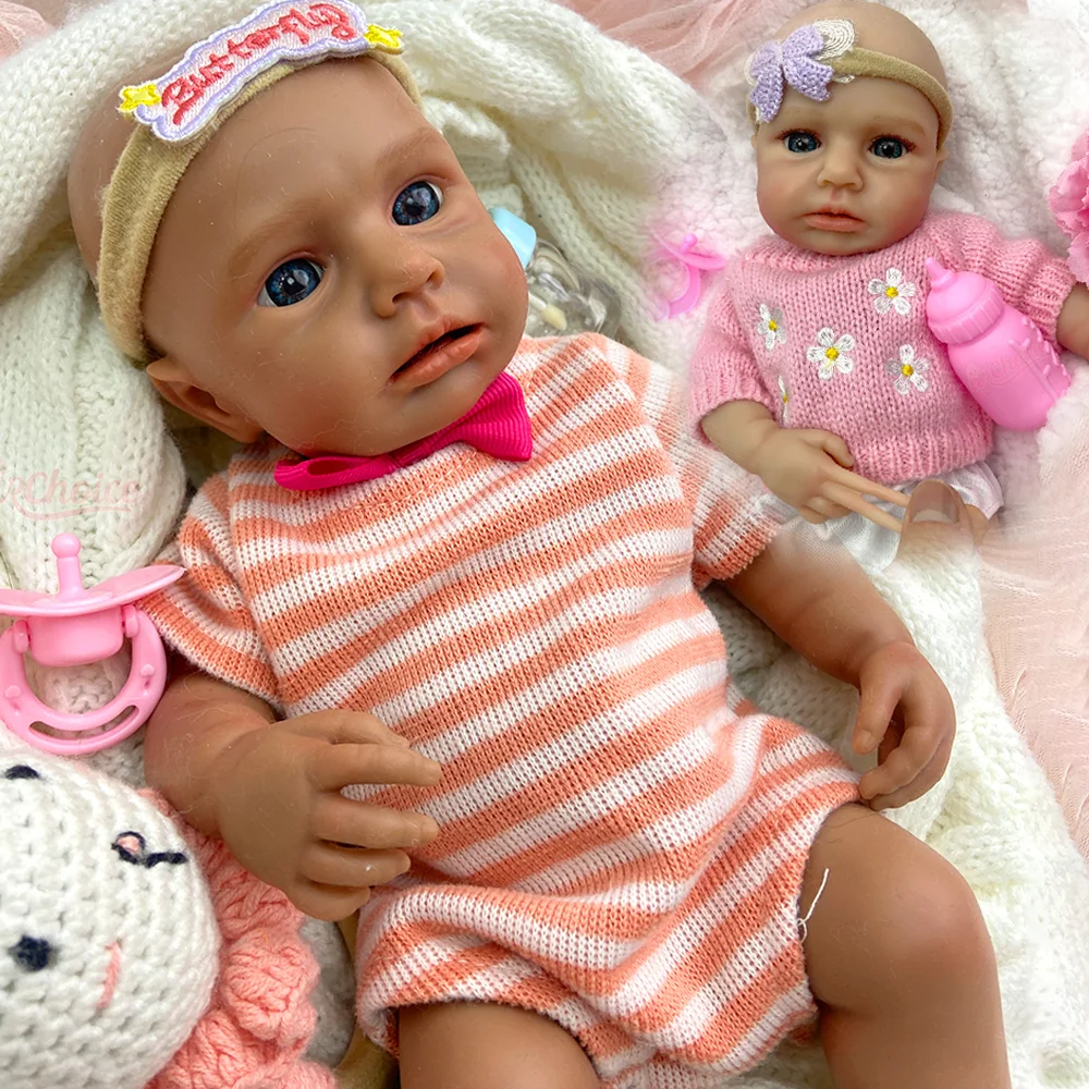 

Painted 12" Silicone Reborn Baby Girl Open Mouth Blue Eyes Mini Reborn Doll Soft Newborn Small Doll For Artists Christmas Gift