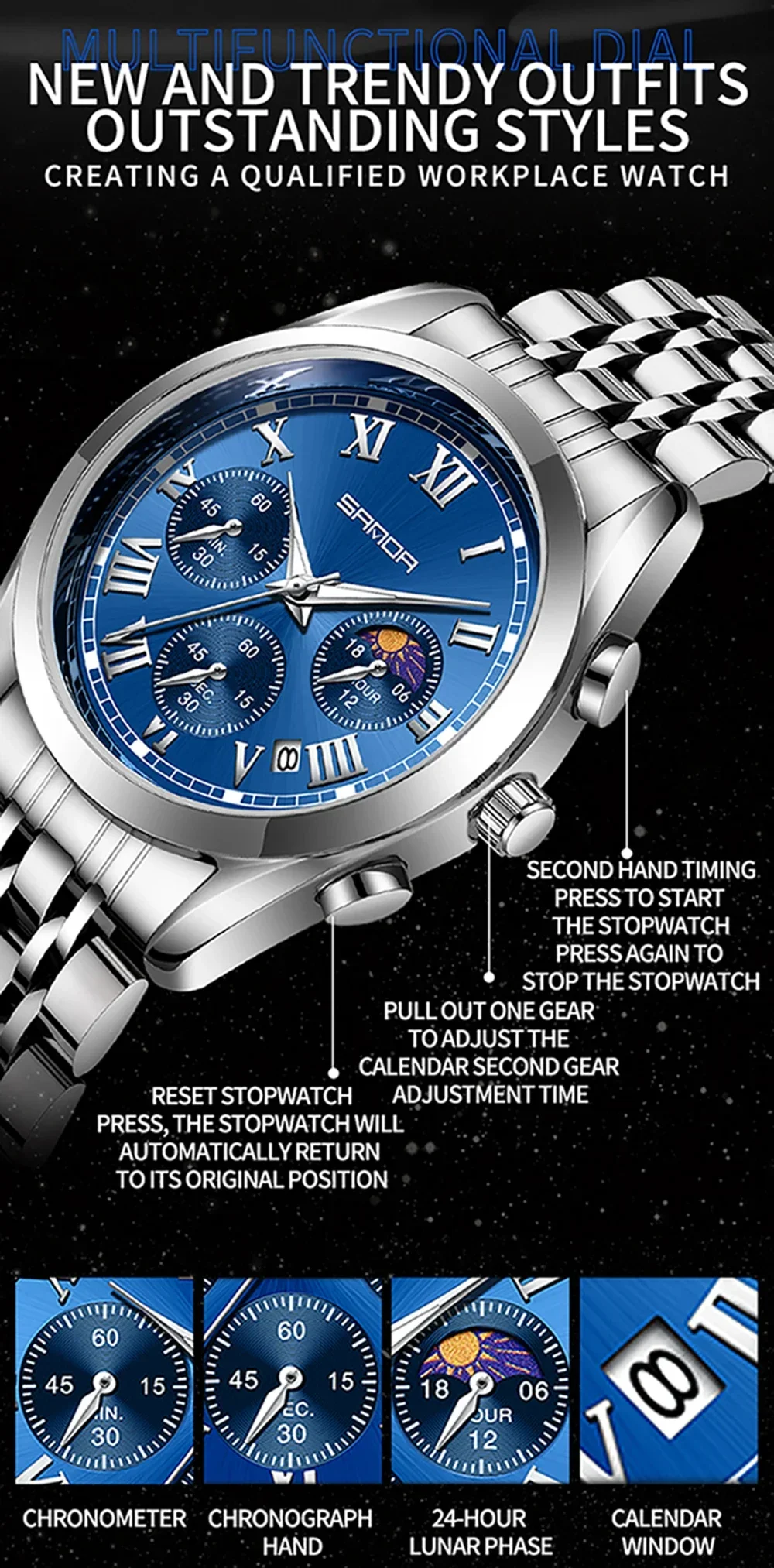 SANDA 5012 Top New Fashion Watches for Men Luxury Sport Business WristWatch Waterproof Quartz Big Clock Digital Male Watch