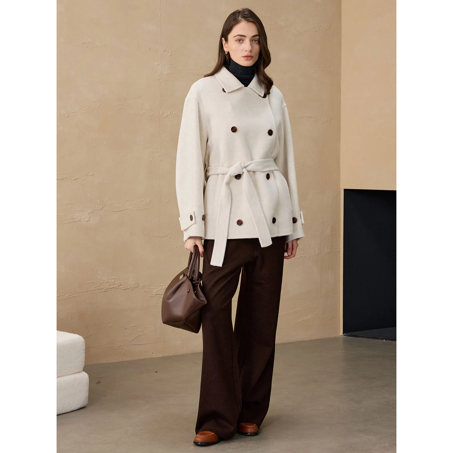 

Allingentle Women's Suit Double-Breasted Blazer Woolen Fashion Jacket with Belt for Party Daily Casual Outfits Customize