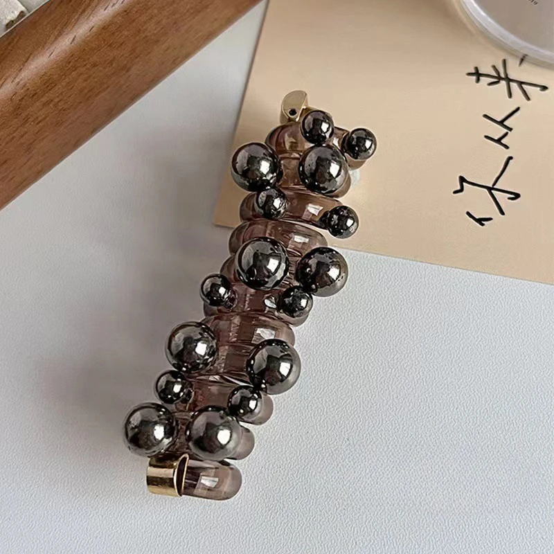 حلقة شعر سلكية للهاتف لا تضر الشعر، شريط مطاطي عالي المرونة، أربطة شعر لؤلؤية، إكسسوارات شعر نسائية