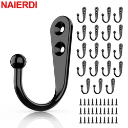 NAIERDI 20Pcs Vintage Hangers Hook,Black Wall Mounted Coat Hooks,Metal Hooks,Small Wall Hooks With Screws for Hanging Hat,Key,