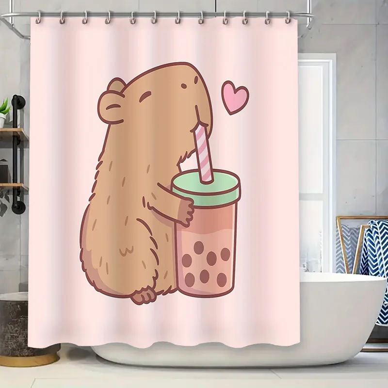

Cute Boba Tea Mouse Shower Curtain Washable Bathroom Decor Funny Animal Lover Gift Home Decor Modern Farmhouse Style Wall Art