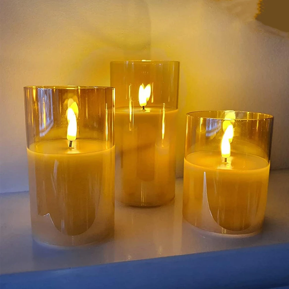 Flameless Candles With Remote Battery Operated Flickering LED Pillar Candles Set of 3 Electric Fake Candles for Home Decor