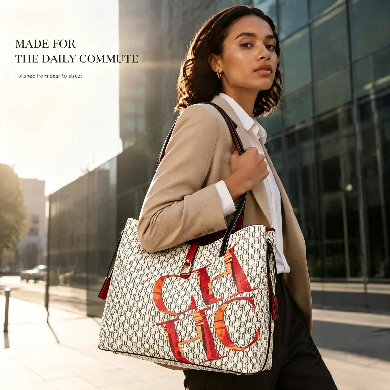 Classic Elegant Leather Tote Bag For Women Luxury Brand Shoulder Handbag Stylish Crossbody Ladies Designer Purse