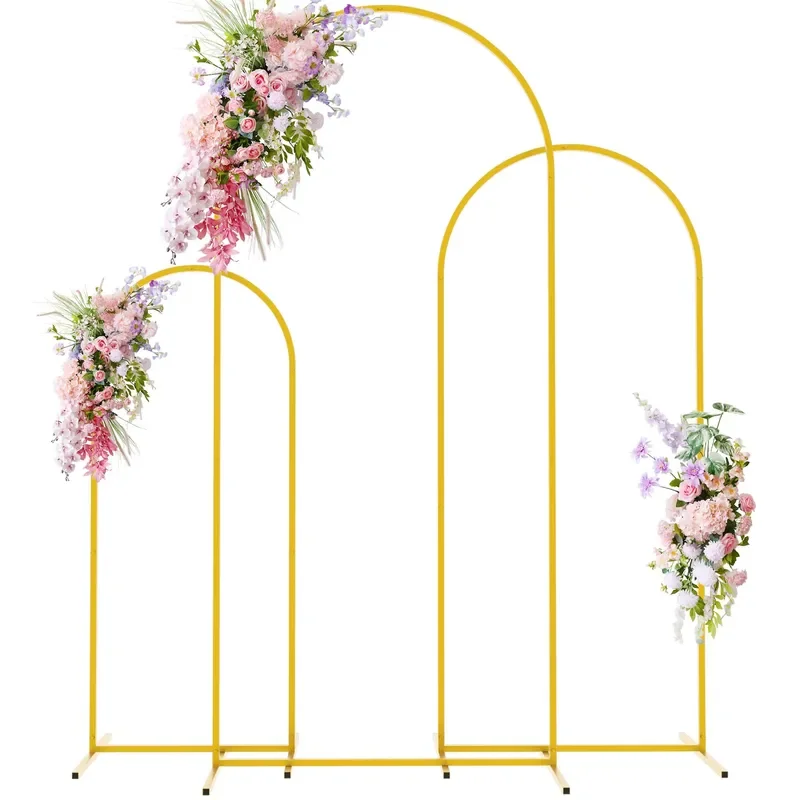 3Pcs Wedding Arch Background Frame Set for Floral Decoration Gold Metal Bracket Outdoor Party Balloon Arch