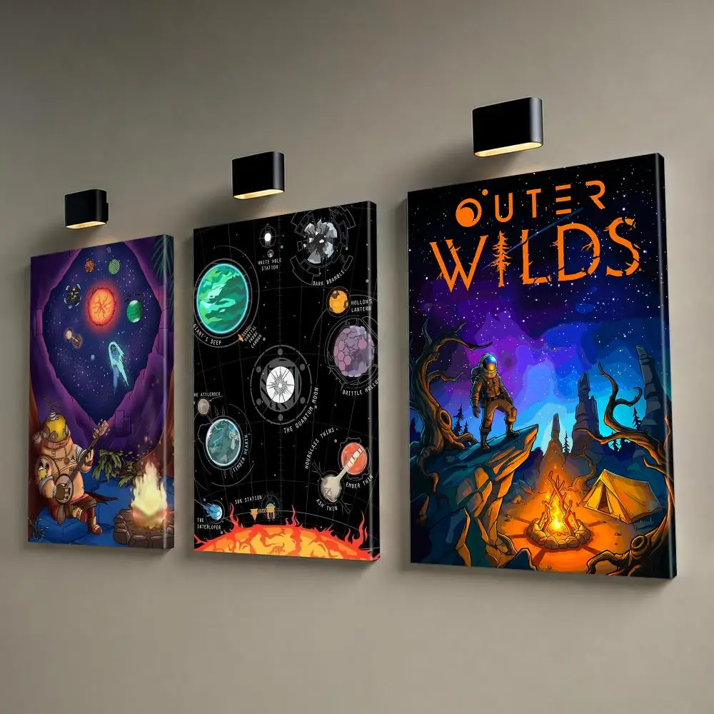 Famous Game O-Outer Wilds Framed Wall Painting Canvas Wall Prints for Bedroom Living Area Office Hanging Picture Decor