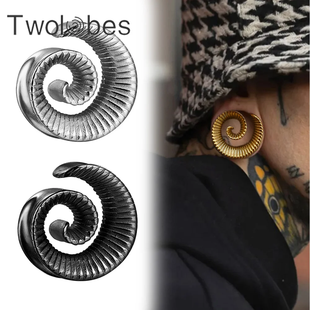 Twolobes 2PCS New Arrival Round Spiral Saddle Plugs for Stretched Lobe Ear Tunnels Gauges Piercing Body Jewelry