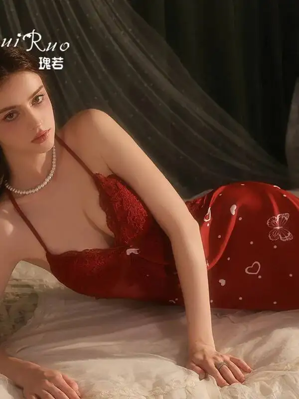 핫 패디드 슬립웨어 드레스 퓨어 디자이어 레이스 섹시 새틴 드레스 백리스 딥 V 서스펜더 슬리브리스 프린트 드레스 매력적인 GT5U