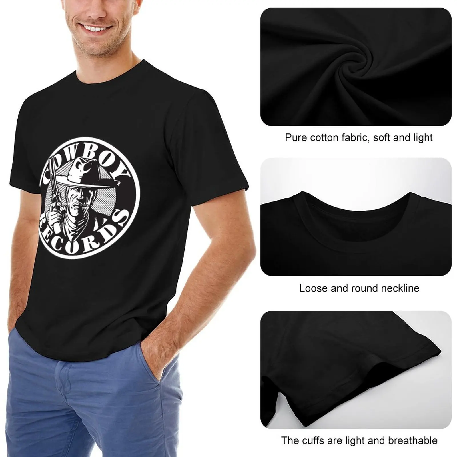 humor t shirt cotton Cowboy Records (Black and White Logo) T-Shirt t shirt s t shirts o-neck t shirt men fashion