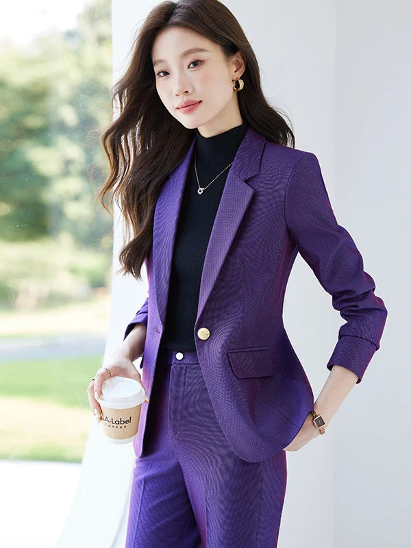 Purple Suit Jacket Women's Autumn New 2026 High-End Professional Interview Small Size Suit Set Commute Style Polyester Fiber