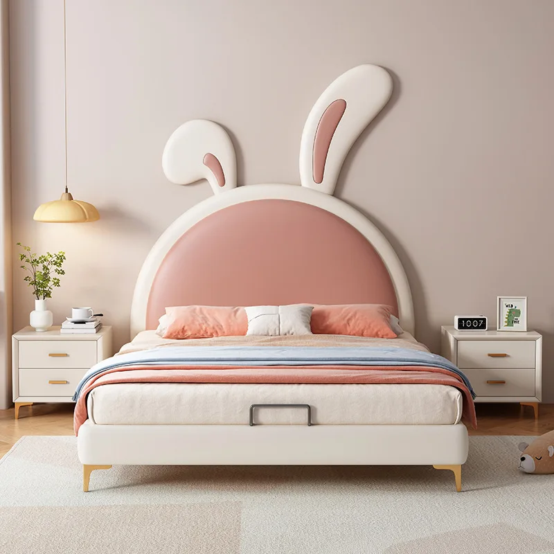 Rabbit Ears Cartoon Children's Bed Girl Modern Simple Pink Princess Bed 1.5 Meters Small Apartment Bedroom