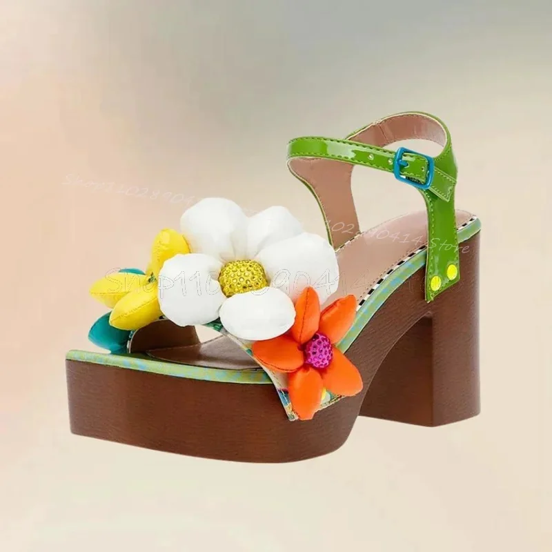 

Colorful Appliques Wooden Platform Sandals Ankle Buckle Strap Women Shoes Chunky High Heels Open Toe 2025 Zapatos Para Mujere