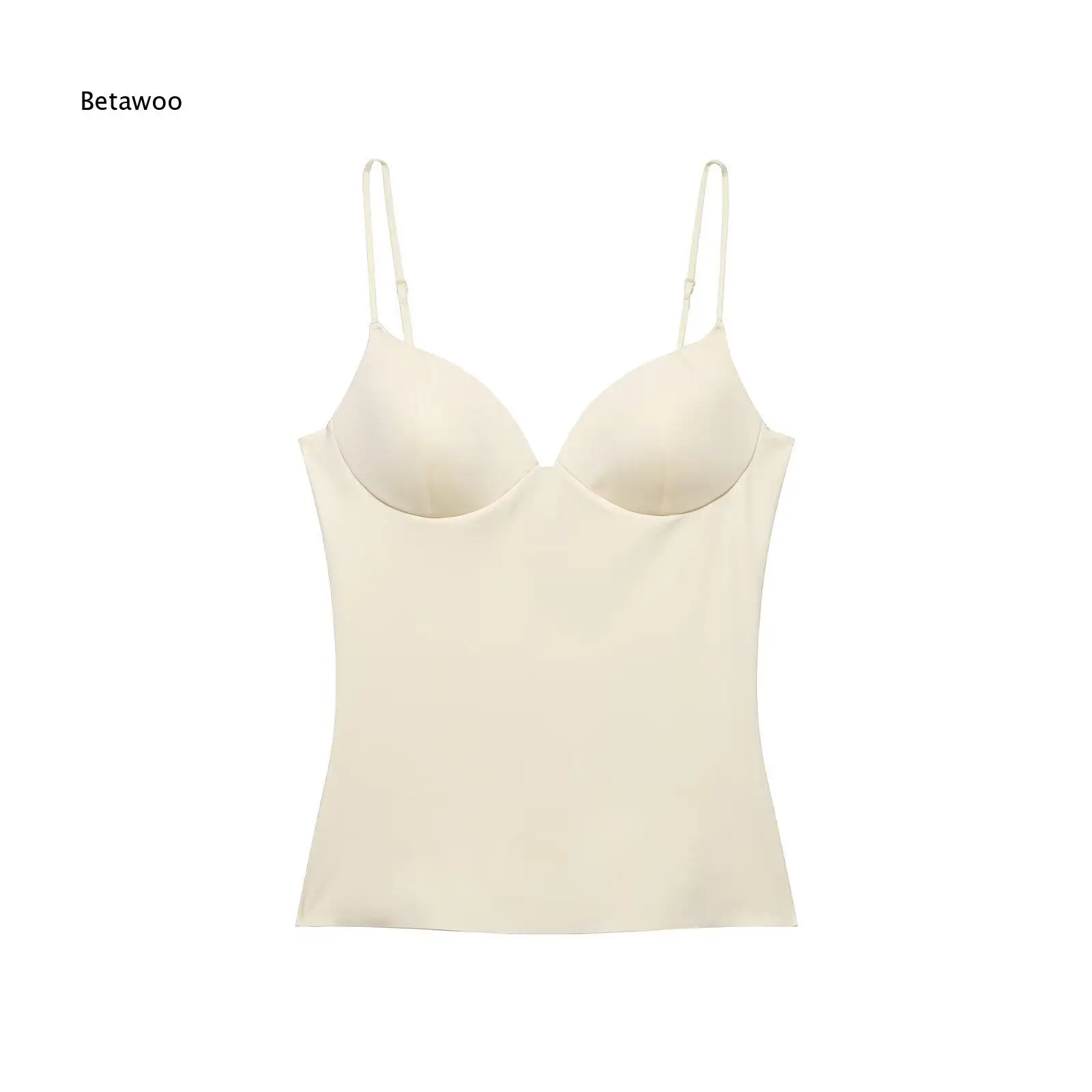 Women Solid Deep V Neck Cami Tank Top With Built In Bra Adjustable Thin Straps Slim Fit Sleeveless Basic Top For Daily Wear