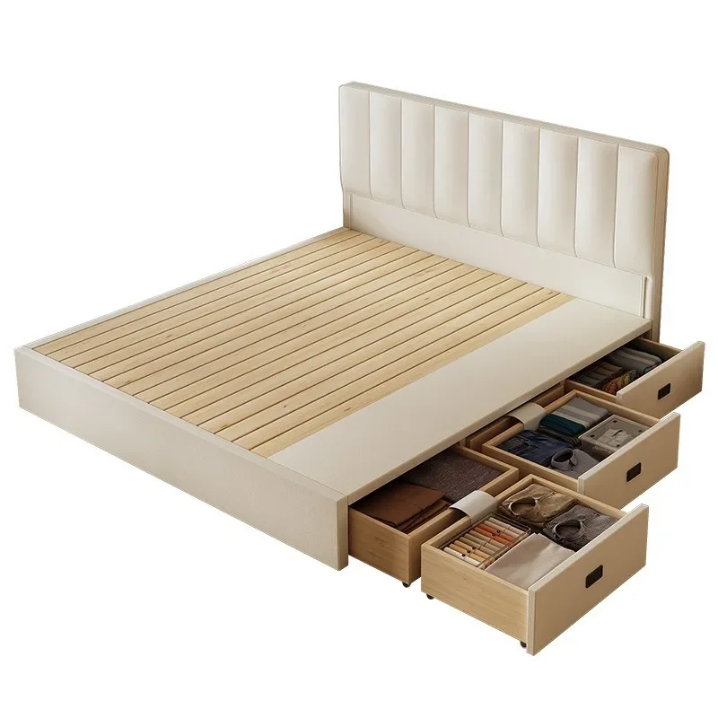 Light luxury large drawer leather bed high box storage simple small apartment master bedroom thin bedside floor double
