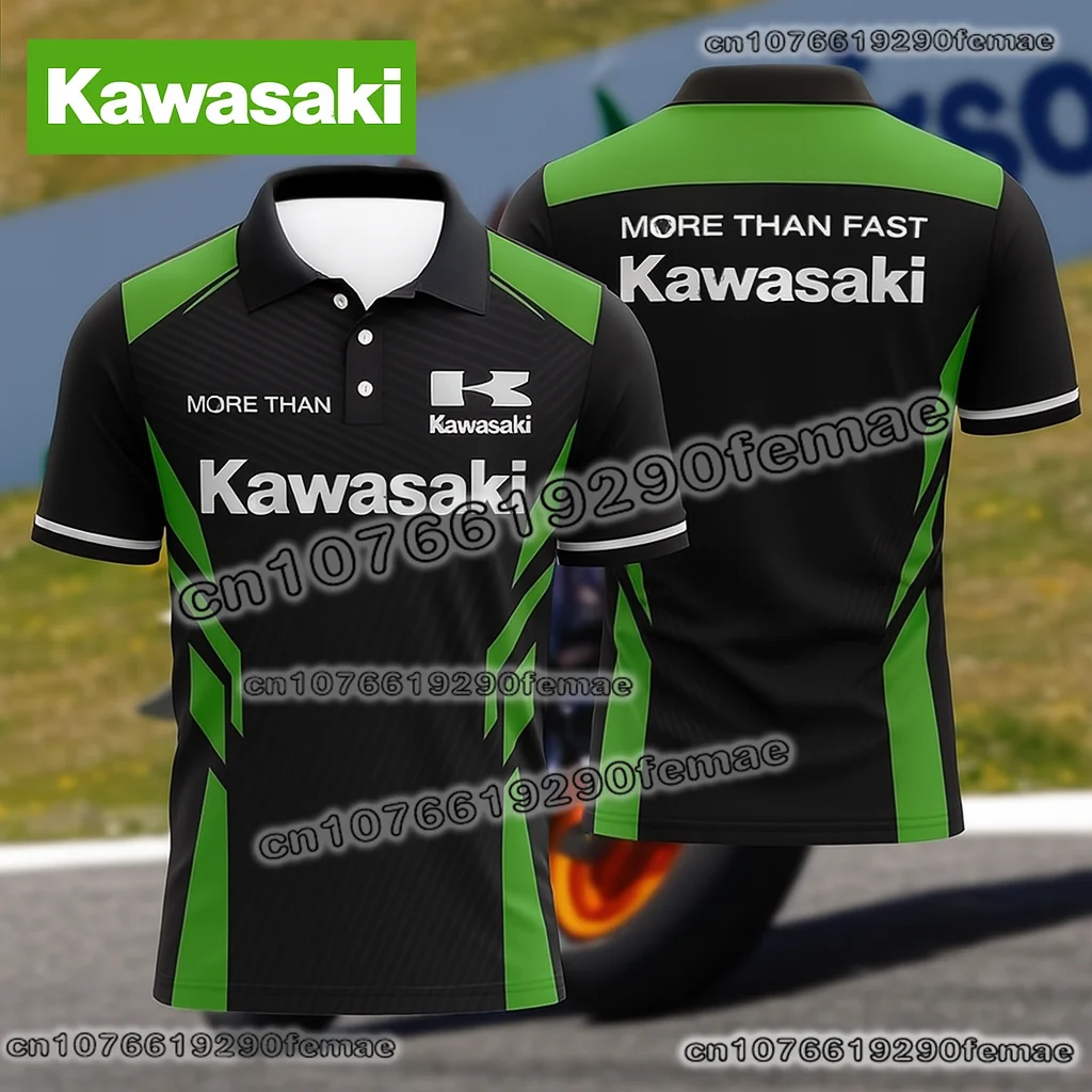 

Мужская рубашка поло Kawasaki для гонок на мотоциклах, дышащая, с коротким рукавом, удобный дизайн для уличной одежды и повседневной езды на открытом воздухе