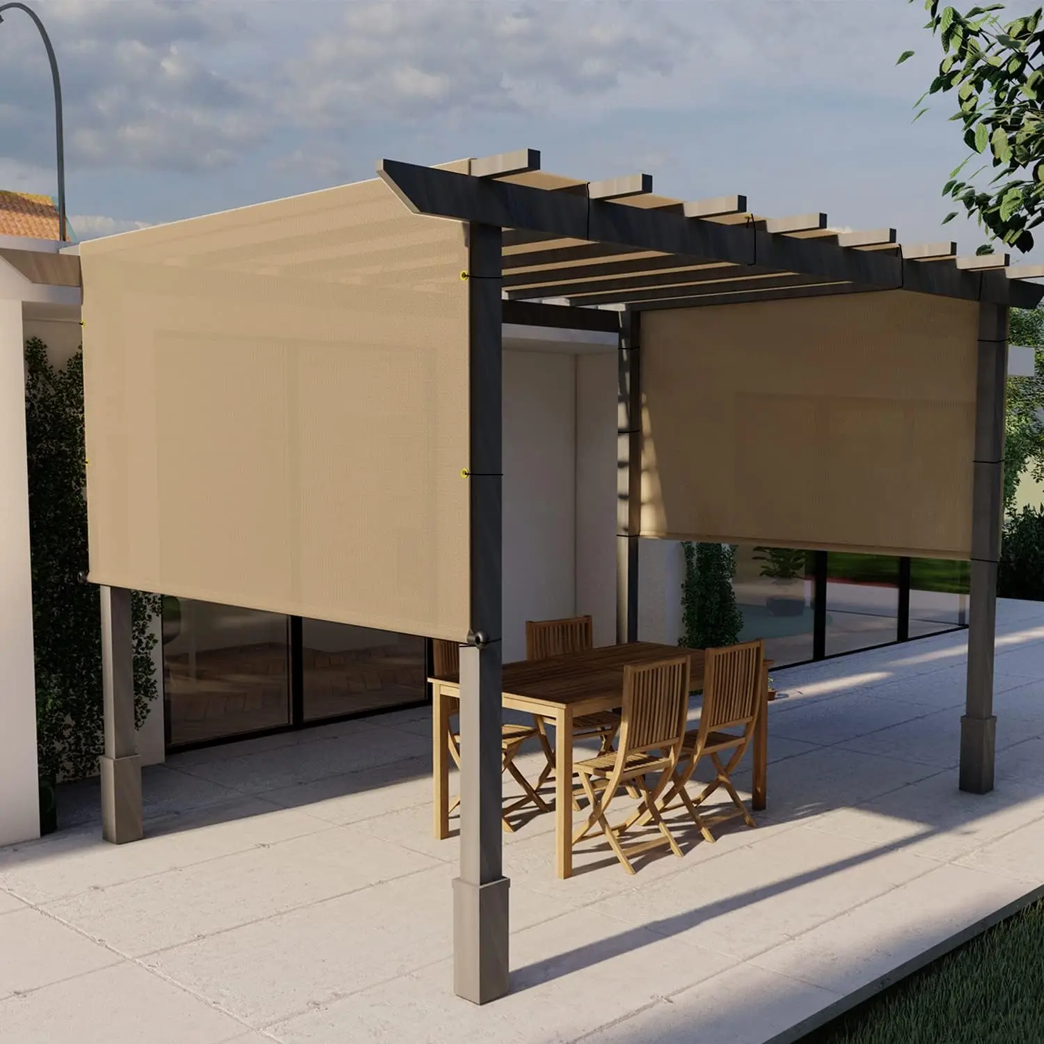 Outdoor Shade Canopy Cover with Grommets Weighted Rods Sun Shade Cover UV Block for Pergola Patio Deck Bac