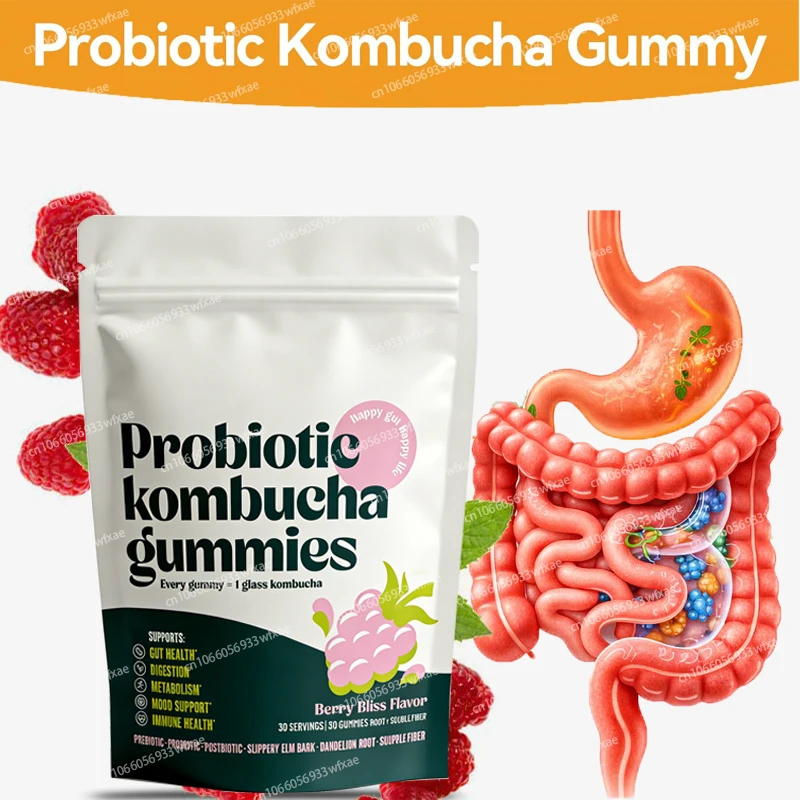 Gomitas de Kombucha Prebióticas y Postbióticas con Olmo Escamoso para la Salud Intestinal, la Inmunidad y el Apoyo Digestivo