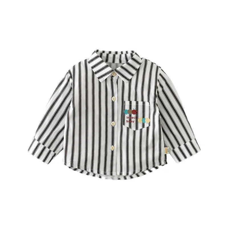

2025 Autumn New Children Long Sleeve Pocket Shirts Stripe Girls Cartoon Caterpillar Print Baby Shirts