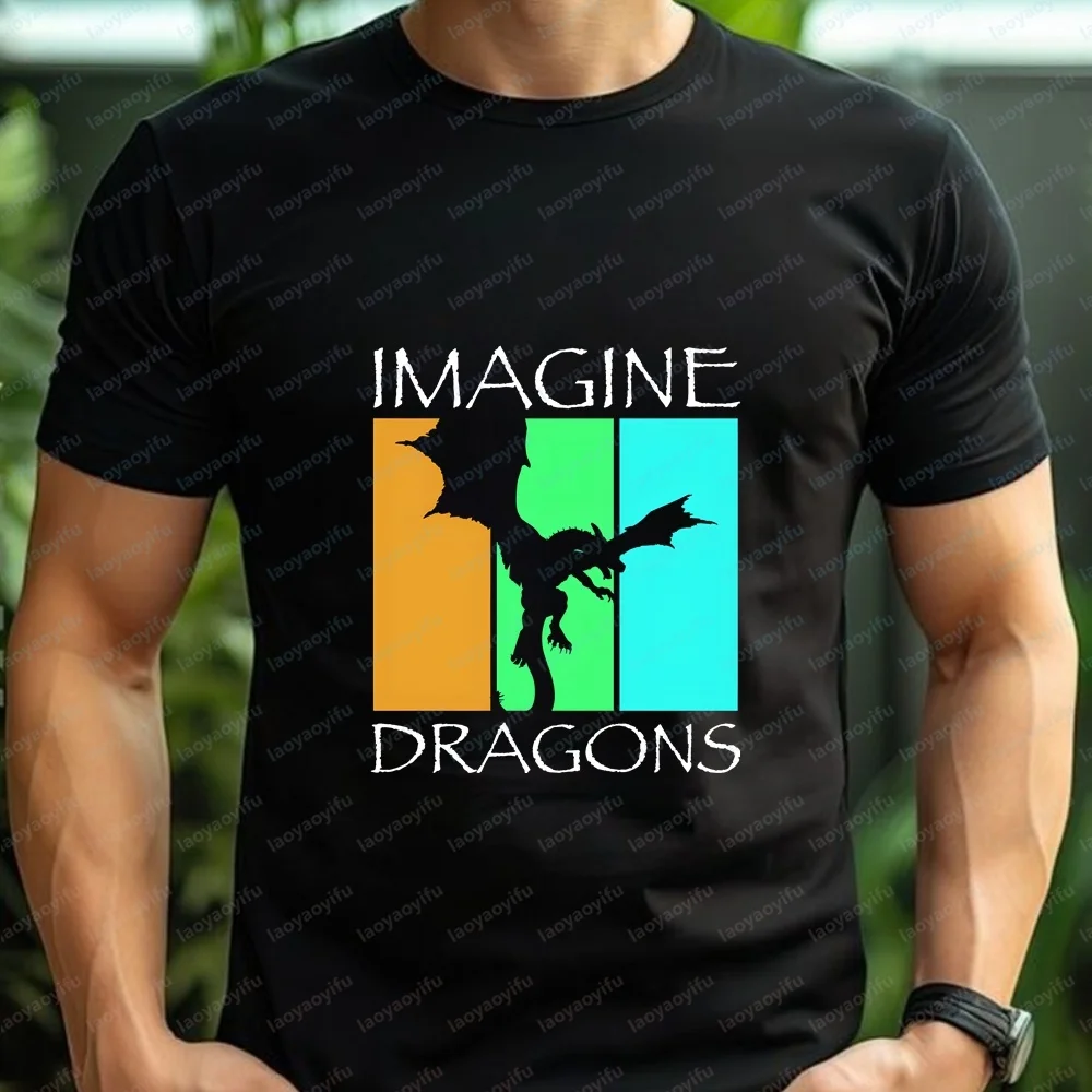 Retro Imagine Dragons Korean-style Comment Men's Clothing Men's Women's Summer Round-neck Shirt Comfortable T-shirt