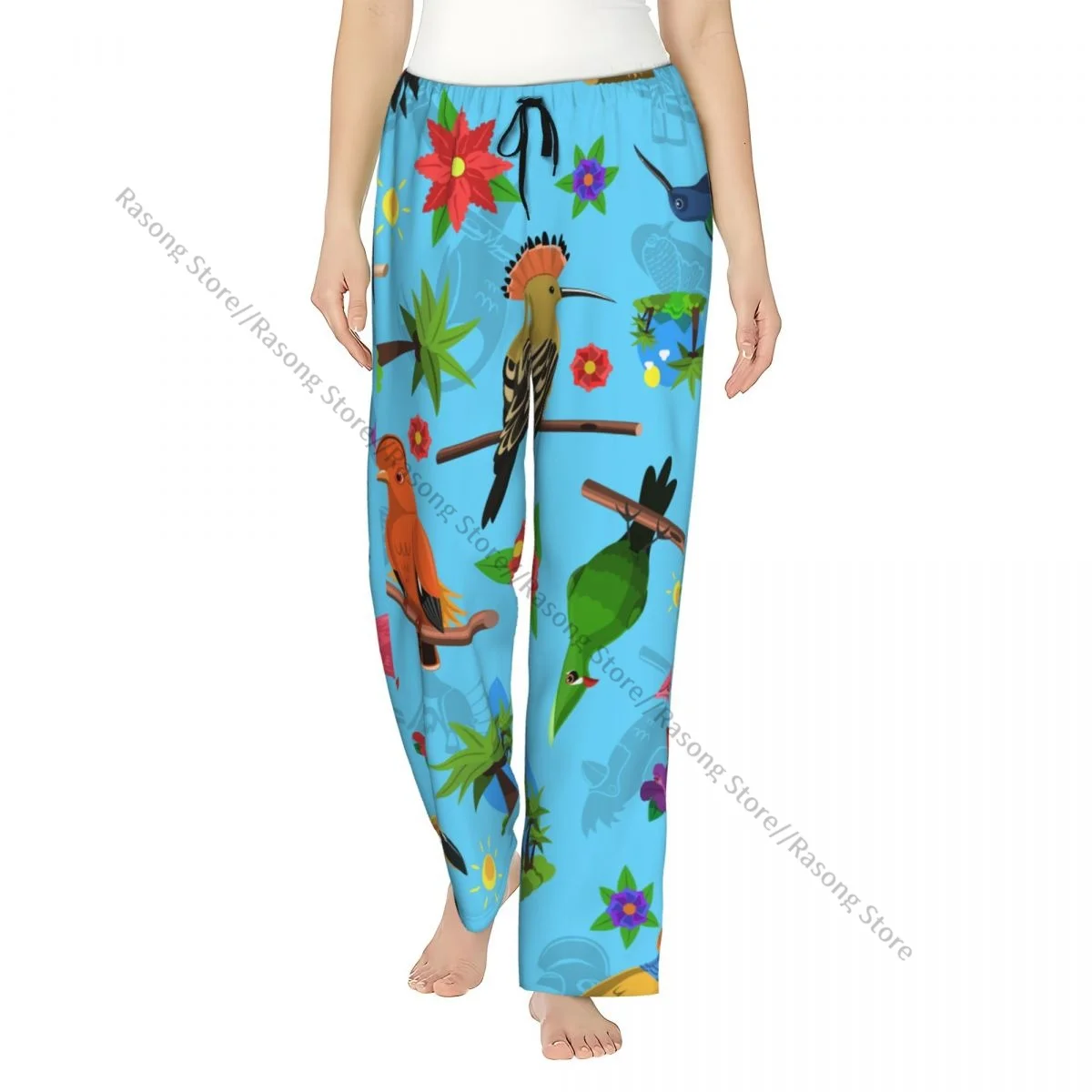 Cozy Flannel Pajama Pants for Women Tropical Birds Flower Sleep Bottoms Home Loungewear