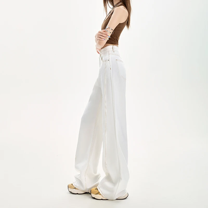 Sommer Weiche Gemütliche Hohe Taille Breite Bein Hosen Frau Jeans Y2K Mädchen Weiß Lose Mode Design Sinn Casual Hosen Plus Länge