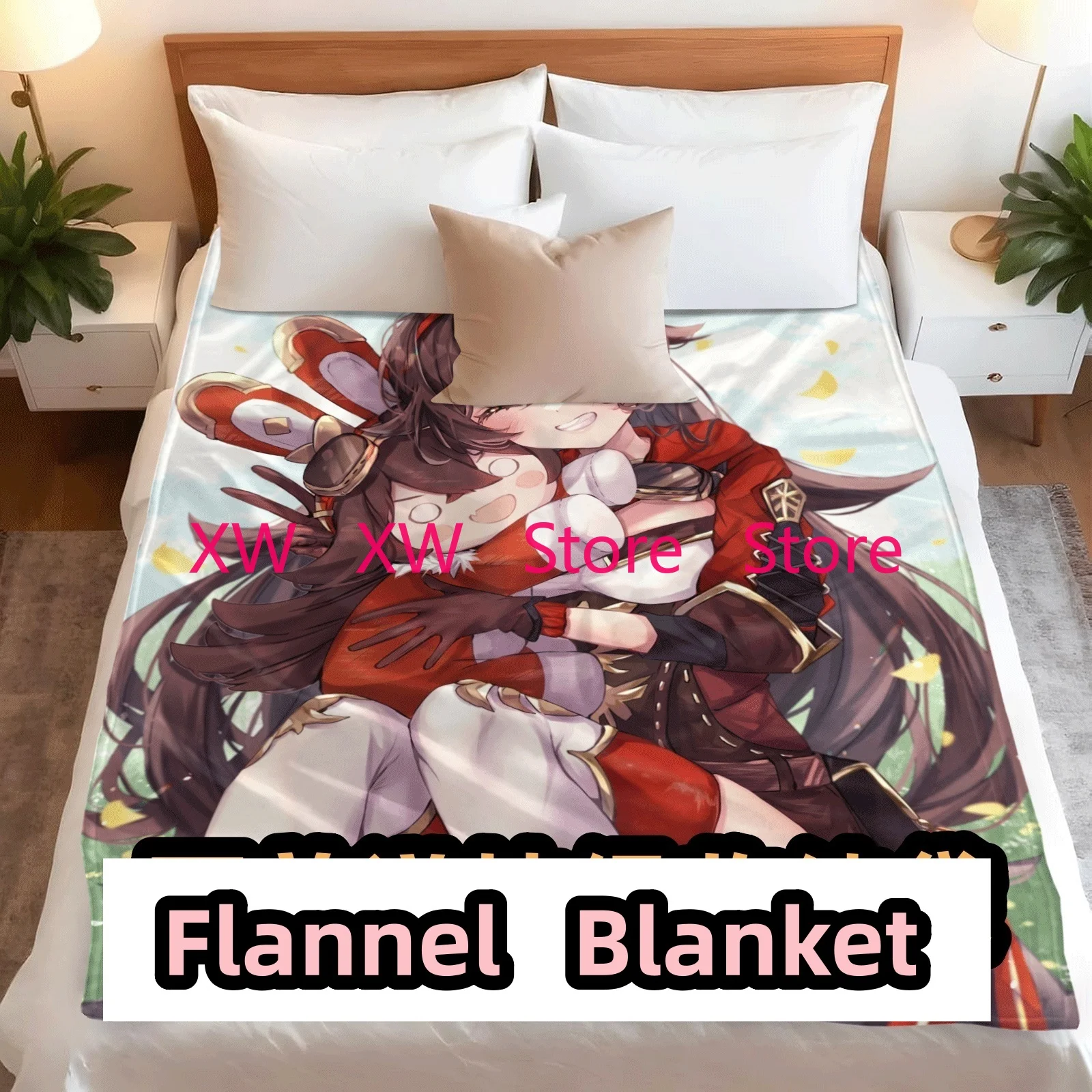 Genshin Impact Amber Flannel BlanketCartoon Flannel Blanket for Bed Bedroom Sofa Picnic Throw Blanket for Outdoors Leisure