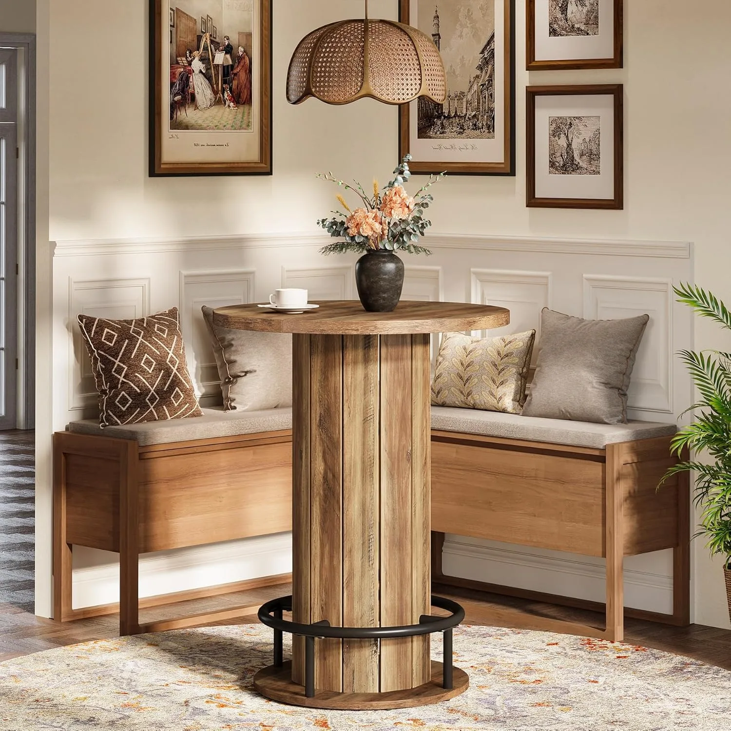 LITTLE TREE Round Dining Table, 39.4" H Small Circle Kitchen Table,for Small Spaces,Dining Room,Kitchen,Bar, Brown (Only Table)