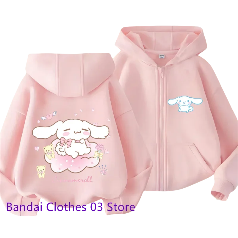 Hot Sanrio Zipper felpa con cappuccio da 2 a 12 anni felpa per ragazze autunno e inverno manica lunga Harajuku Jumper Series cucito felpa con