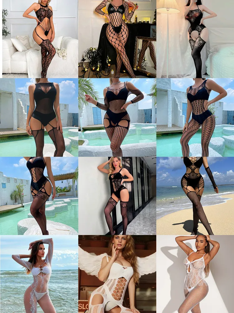 

High Elastic Women Sleepwear Erotic Bodysuits Mesh Tights Lingerie Clothes Female Sexy Hollow See Through Full Body Stockings