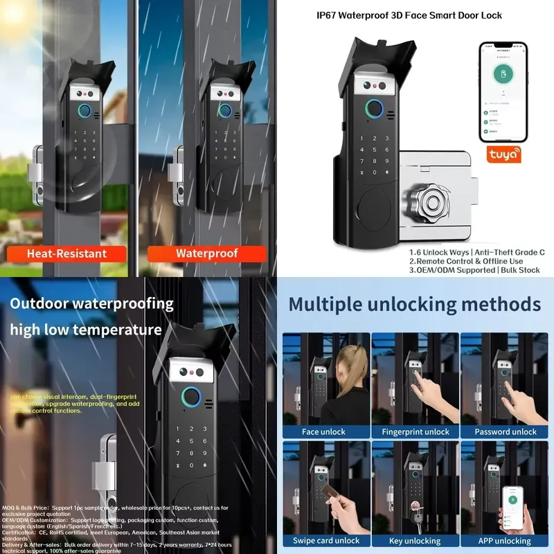 

【CHIMU HOME】 3D Face Recognition Smart for Front Door IP67 Waterproof Remote Keyless Fingerprint Password Unlock Cloud