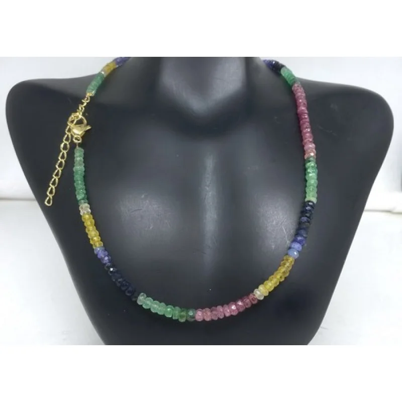 قلادة متعددة الياقوت مقاس 18 بوصة مستديرة الأوجه 4-5 مم من الخرز المملوء بالذهب #2