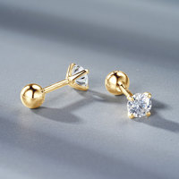 Certified Yellow Gold 4mm D Moissanite Stud Earrings 10K Solid Gold Piercing Ear Jewelry for Men Women Couple Simple Four Claws