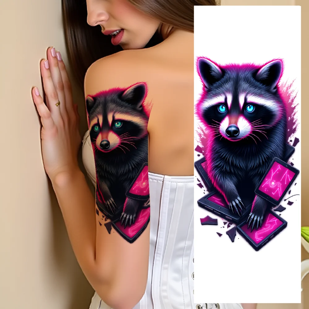 

3pcs Temporary Tattoo Waterproof Long-lasting Body Stickers Hare With Fire Spider With Cybernetic Features Bunny With Aura For